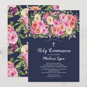 Invitation Première communion sainte rose rose moderne