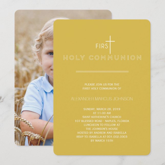 Invitation Première communion sainte, tout simplement moderne (Devant / Derrière)