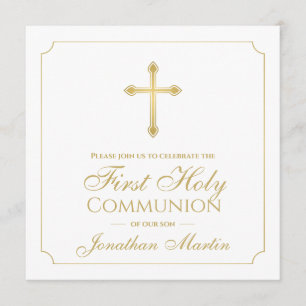 Invitation Première communion Simple Gold Cross Boy Christian
