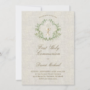 Invitation Première communion solennelle texture beige