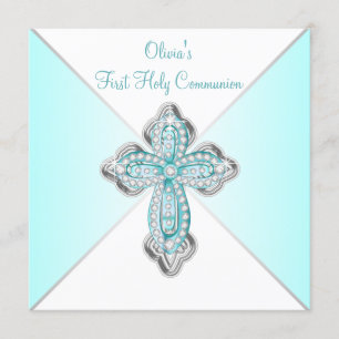 Invitation Première communion turquoise pour filles