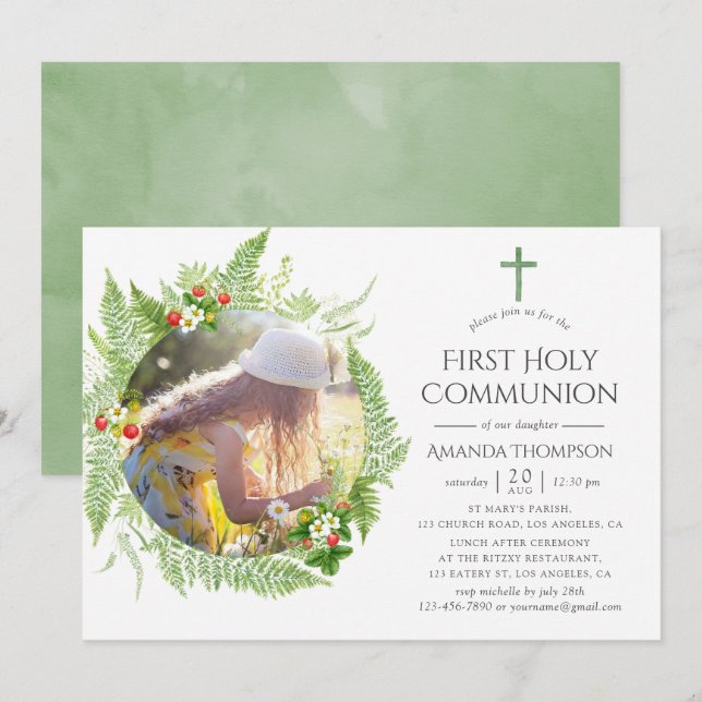 Invitation Première communion verte au pays (Devant / Derrière)