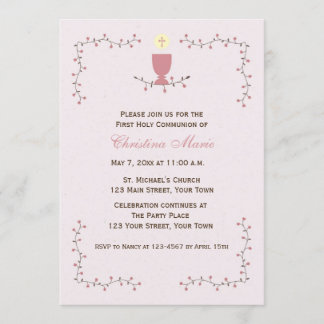 Invitation Première communion, Vignes florales avec Chalice r