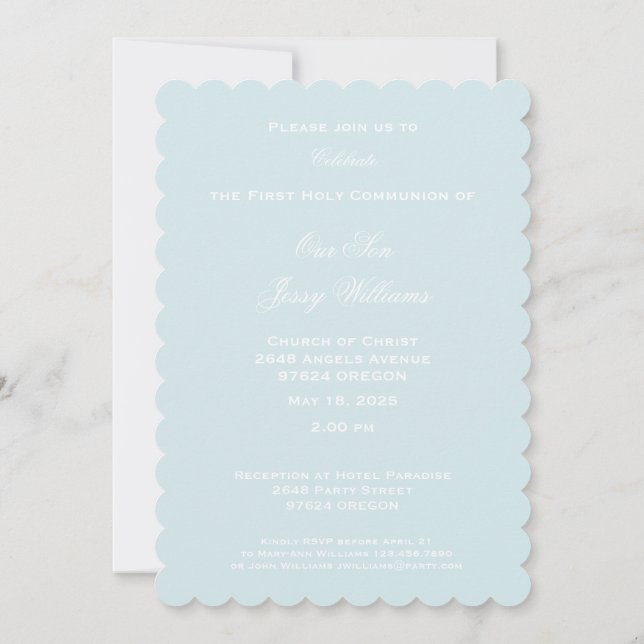 Invitation Première Croix de la Communion avec la colombe et  (Dos)