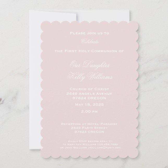 Invitation Première Croix de la Communion avec la colombe et  (Dos)