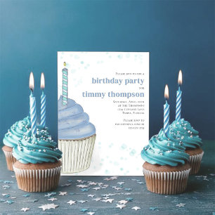 Invitation Première fête d'anniversaire Blue Cupcake