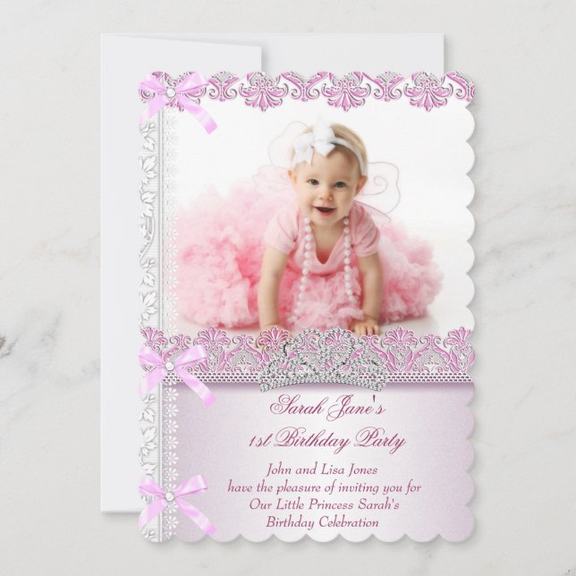 Invitation Première fête d'anniversaire de 1 an Filles Prince (Devant)