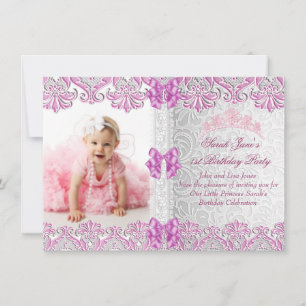 Invitation Première fête d'anniversaire de 1 an Filles Rose P