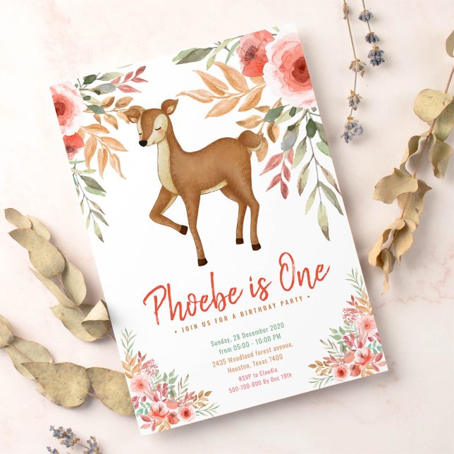Invitation Première fête d'anniversaire de cerfs de bois (Créateur téléchargé)