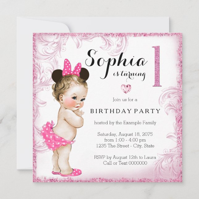 Invitation Première fête d'anniversaire de fille Tourbillon r (Devant)