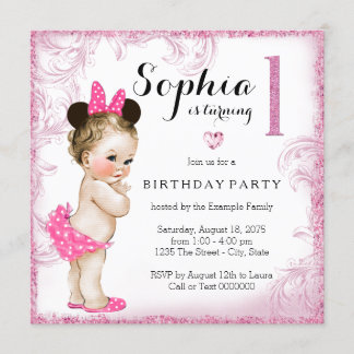 Invitation Première fête d'anniversaire de fille Tourbillon r