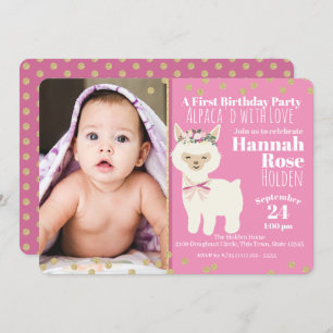 Invitation Première fête d'anniversaire de l'Alpaca avec phot