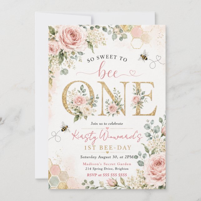 Invitation Première fête d'anniversaire de Sweet Bee One (Devant)