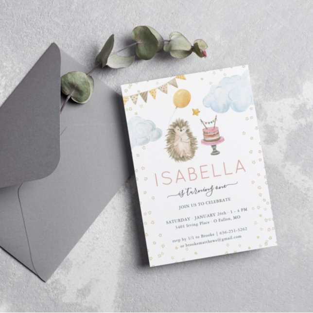 Invitation Première fête d'anniversaire du petit hérisson (Créateur téléchargé)
