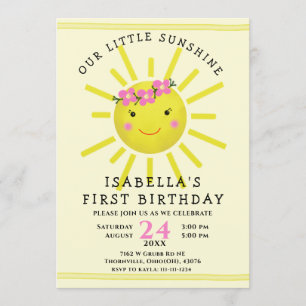Invitation Première fête d'anniversaire du soleil jaune pâle