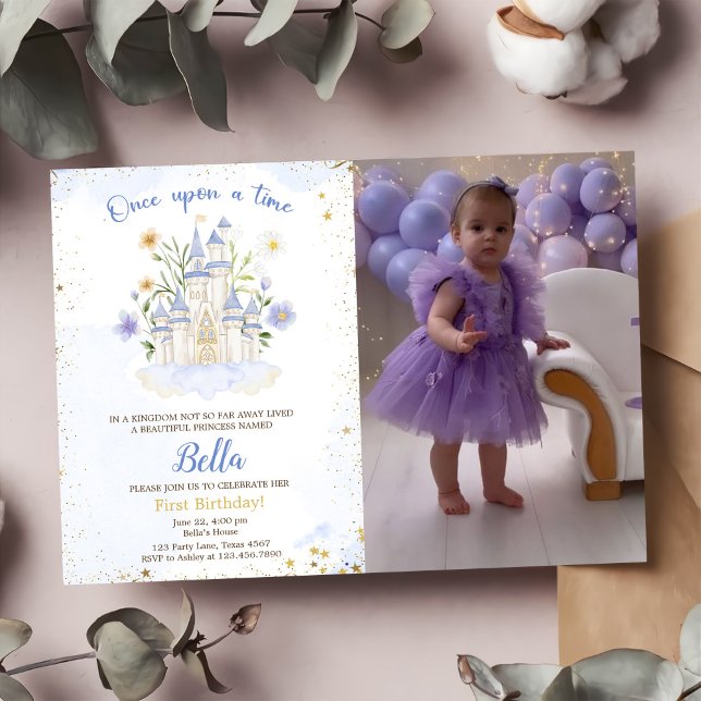 Invitation Première fête d'anniversaire d'une photo de Châtea (Créateur téléchargé)