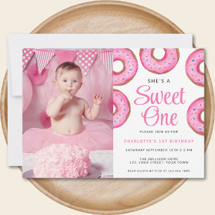 Invitation Première fête d'anniversaire Photo Sweet One Donut