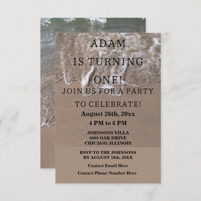 Invitation Première fête d'anniversaire Plage nautique Person (Devant / Derrière)