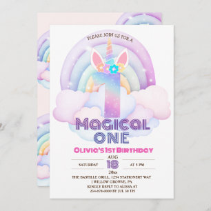 Invitation Première fête d'anniversaire Unicorn Rainbow 1er