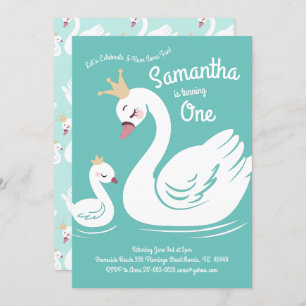 Invitation Première fête de naissance de Swans Cute