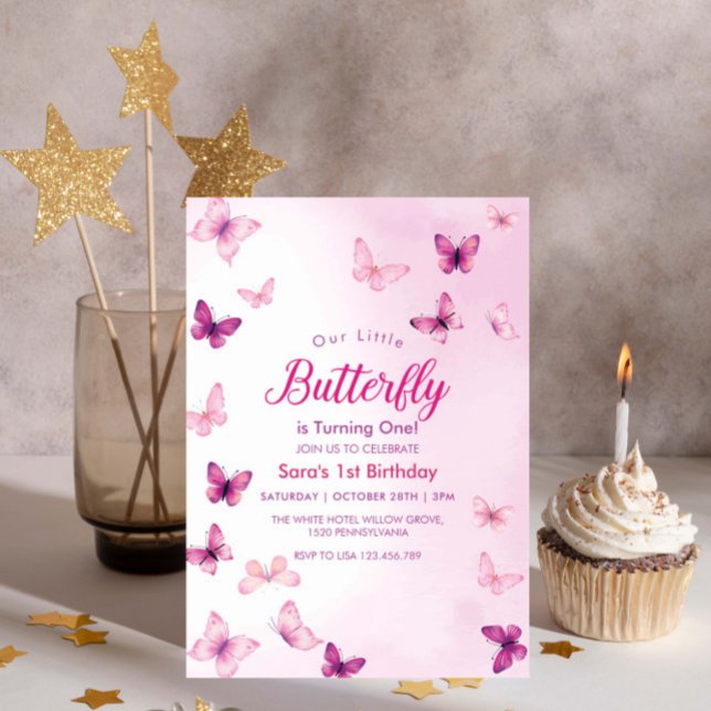 Invitation Première fête des papillons de luxe (Créateur téléchargé)