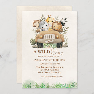 Invitation Première fête Safari Jungle Animaux