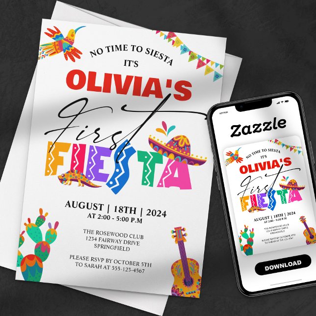 Invitation Première Fiesta - 1er Anniversaire Mexicain Coloré (Créateur téléchargé)