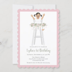 Invitation Première Fille Anniversaire Haut Chaise Bunting