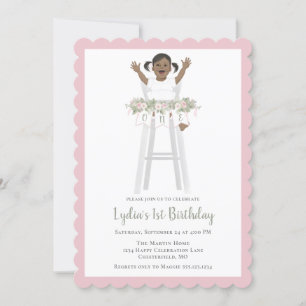 Invitation Première Fille Anniversaire Haut Chaise Bunting