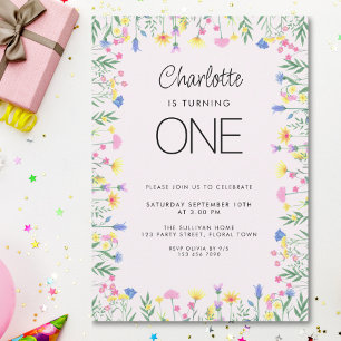 Invitation Première fille Floral fleur sauvage rose anniversa