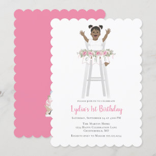 Invitation Première fille rose chaise haute