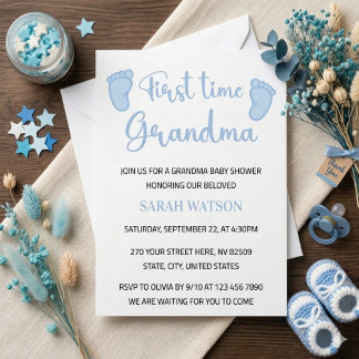 Invitation Première fois grand-mère bébé garçon pieds douche