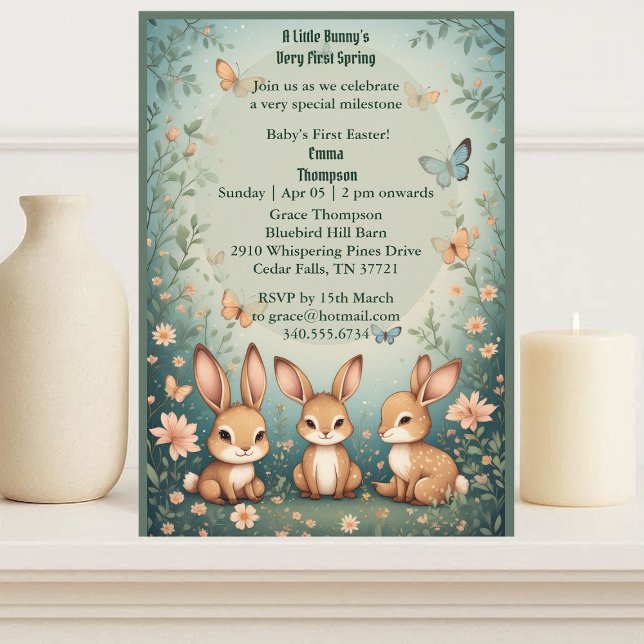 Invitation Première Pâques de bébé Lapin de printemps vert pa (Babys First Easter Pastel Green Spring Bunny Party Invitation)