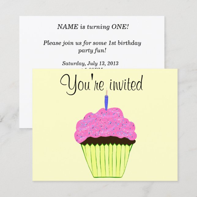 Invitation Première Personnaliser d'invitation de Cupcake ros (Devant / Derrière)