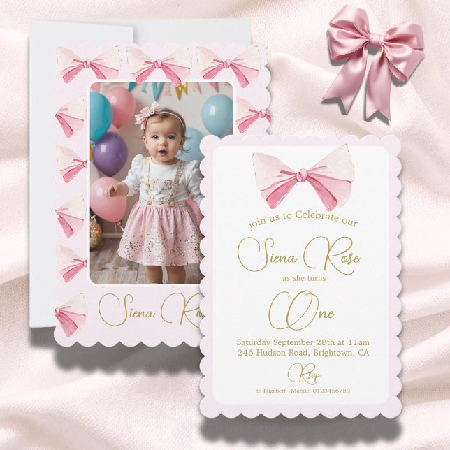 Invitation Première photo d'anniversaire aquarelle arc mignon (Créateur téléchargé)