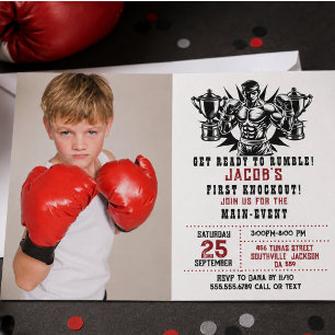 Invitation Première photo de boxe pour anniversaire Knockout