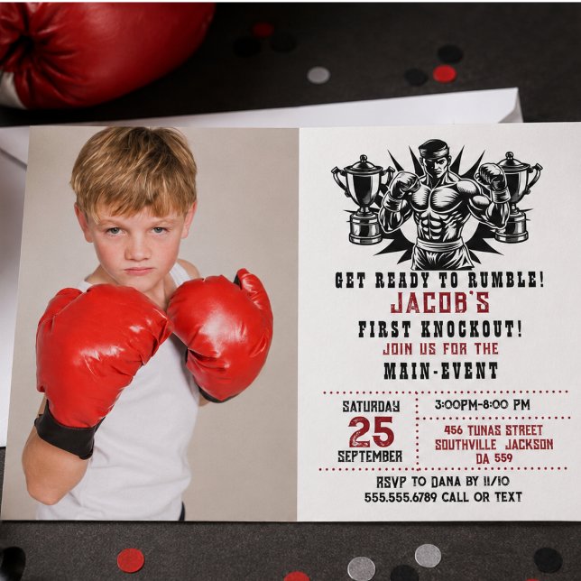 Invitation Première photo de boxe pour anniversaire Knockout (First Knockout Boxing photo Birthday Invitation)