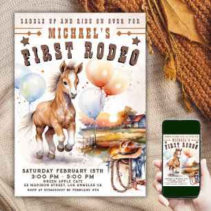 Invitation PREMIÈRE RODÉE   Wild West Cowboy 1st Birthday Boy