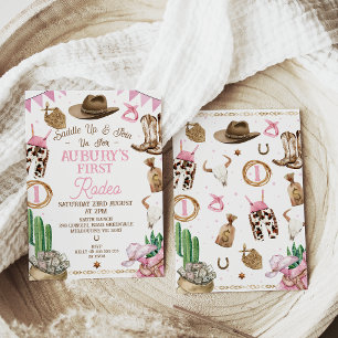 Invitation Première Rodéo de filles Brown roses 1er anniversa