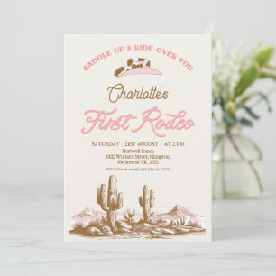 Invitation Première Rodéo de la première fille rose vintage 1