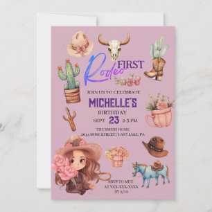 Invitation Première Rodéo Rose Cowgirl Western Anniversaire