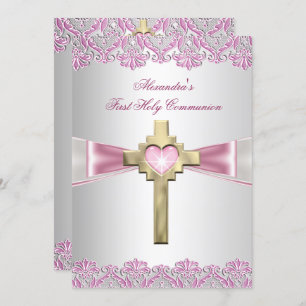 Invitation Première Sainte Communion 1ère Croix d'or Filles r