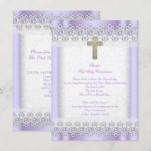 Invitation Première Sainte Communion 1ère Fille Croix Lavande