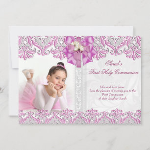 Invitation Première Sainte Communion 1ère Filles Lilas Rose P
