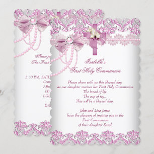 Invitation Première Sainte Communion 1ère Filles Pink Pearl L