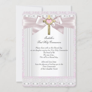 Invitation Première Sainte Communion 1re Filles Croix Dentell