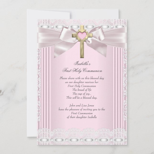 Invitation Première Sainte Communion 1re Filles Croix Dentell (Devant)