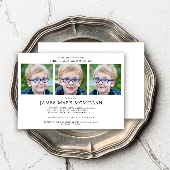 Invitation Première Sainte Communion 3-Photo Collage Garçon K (Créateur téléchargé)