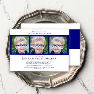 Invitation Première Sainte Communion 3-Photo Collage Garçon M