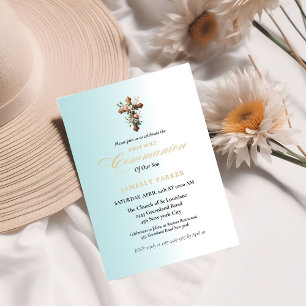 Invitation Première sainte communion aquarelle bleu splash